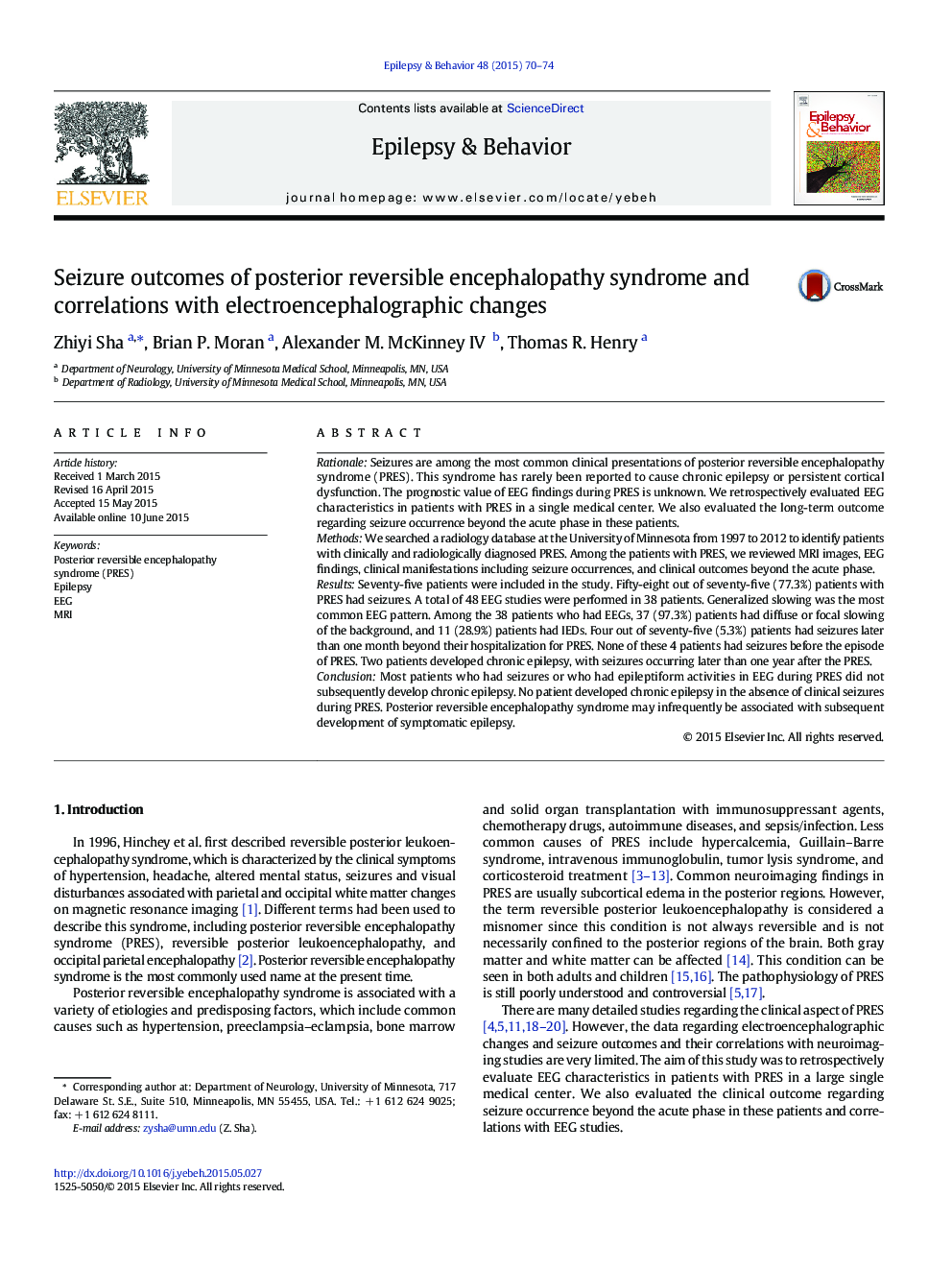 Seizure outcomes of posterior reversible encephalopathy syndrome and correlations with electroencephalographic changes