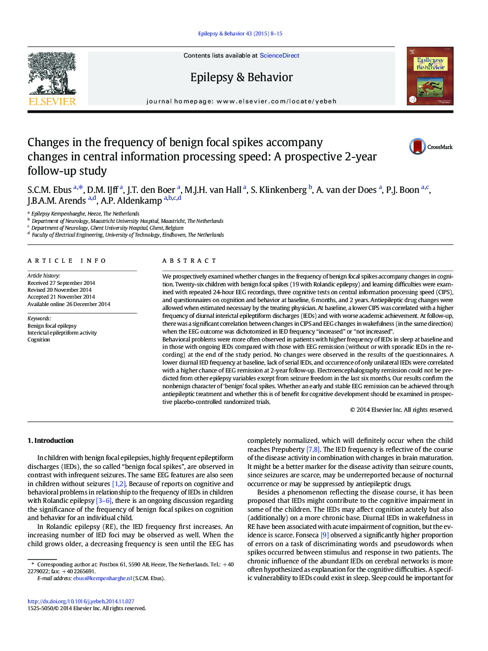 Changes in the frequency of benign focal spikes accompany changes in central information processing speed: A prospective 2-year follow-up study