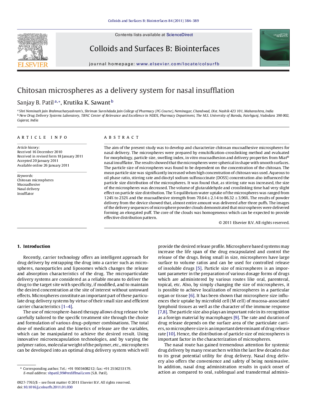 Chitosan microspheres as a delivery system for nasal insufflation