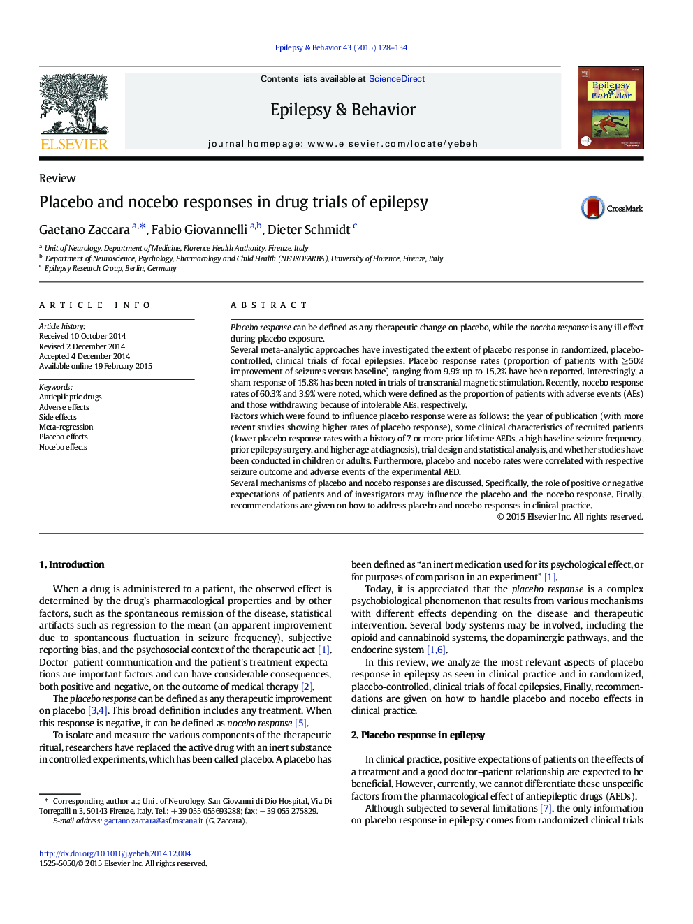 Placebo and nocebo responses in drug trials of epilepsy