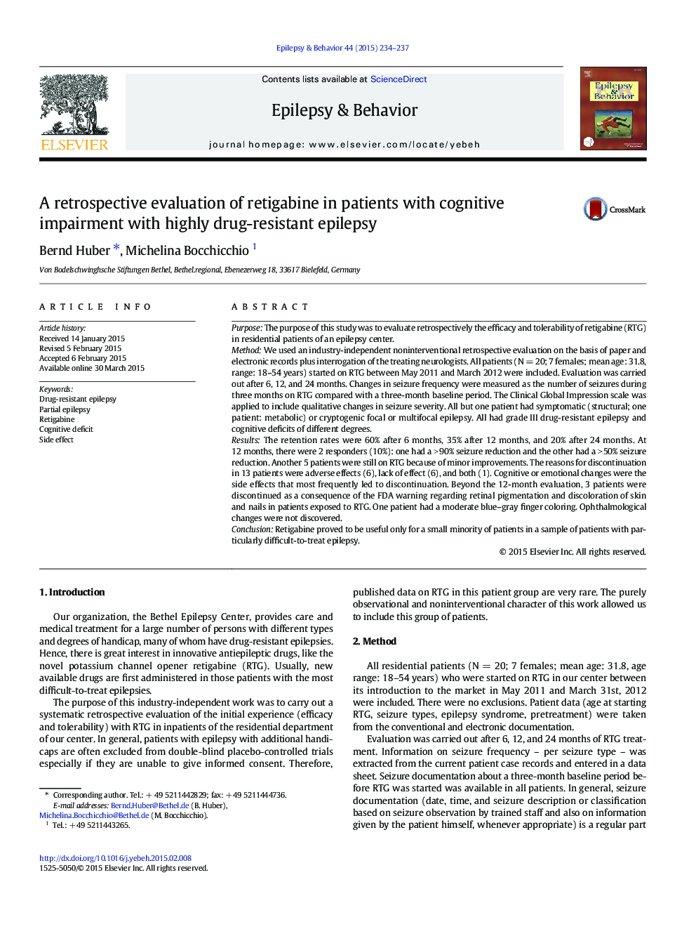 A retrospective evaluation of retigabine in patients with cognitive impairment with highly drug-resistant epilepsy