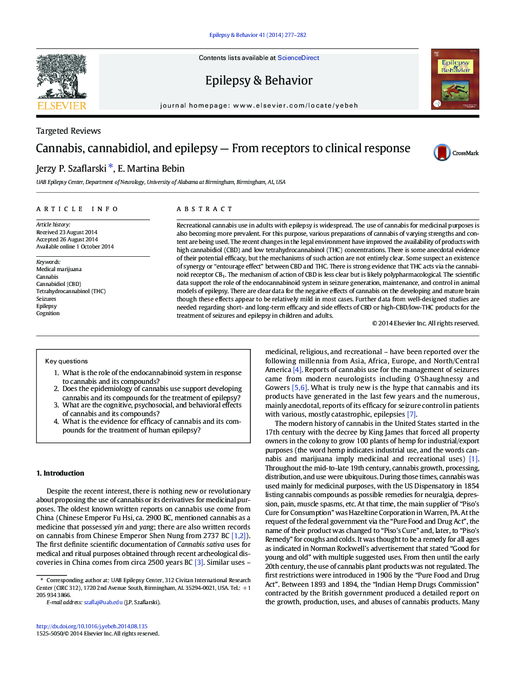 Targeted ReviewsCannabis, cannabidiol, and epilepsy - From receptors to clinical response