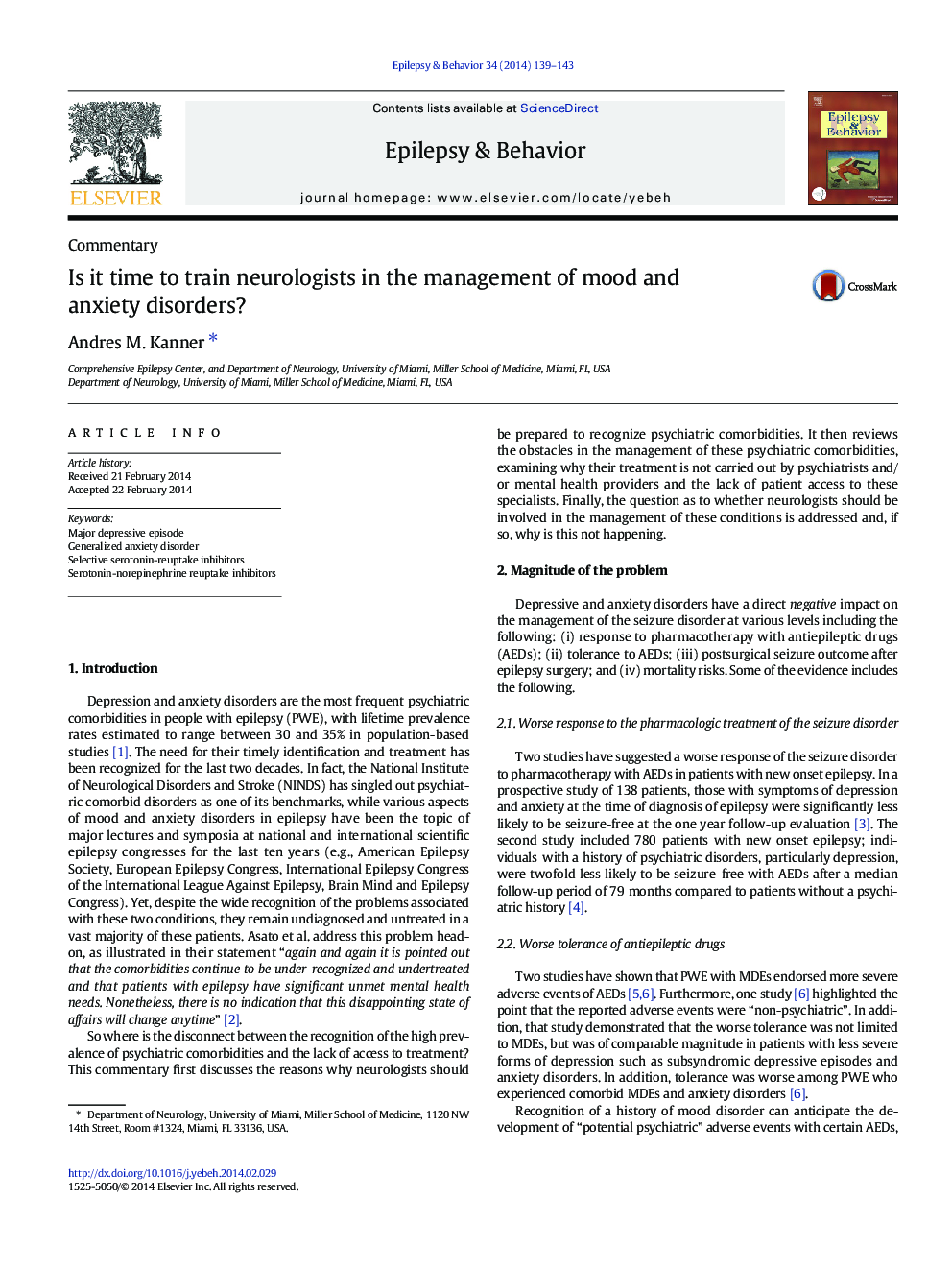 Is it time to train neurologists in the management of mood and anxiety disorders?