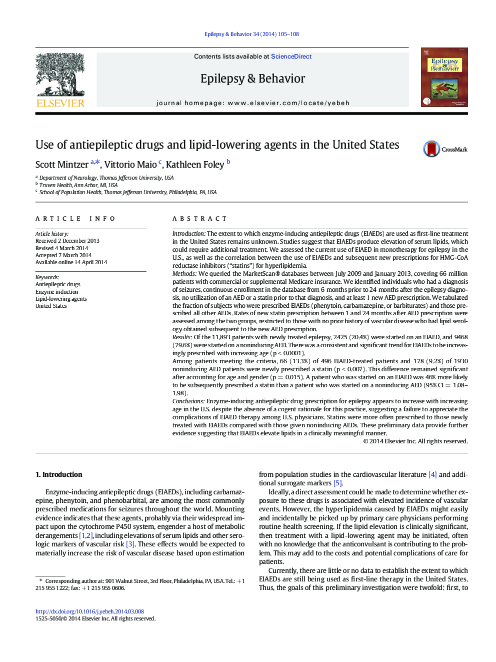 Use of antiepileptic drugs and lipid-lowering agents in the United States