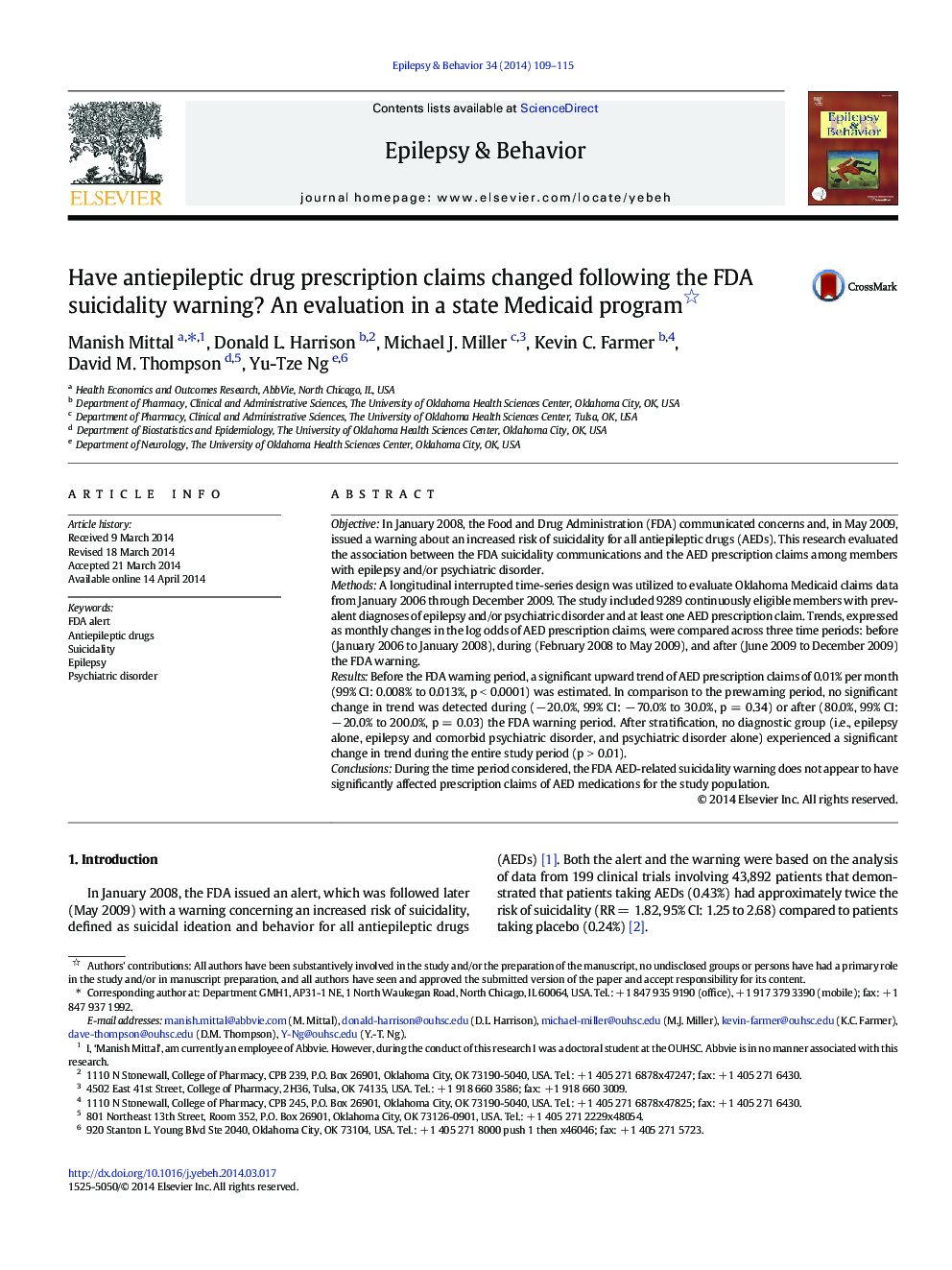 Have antiepileptic drug prescription claims changed following the FDA suicidality warning? An evaluation in a state Medicaid program