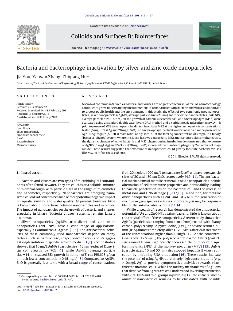 Bacteria and bacteriophage inactivation by silver and zinc oxide nanoparticles