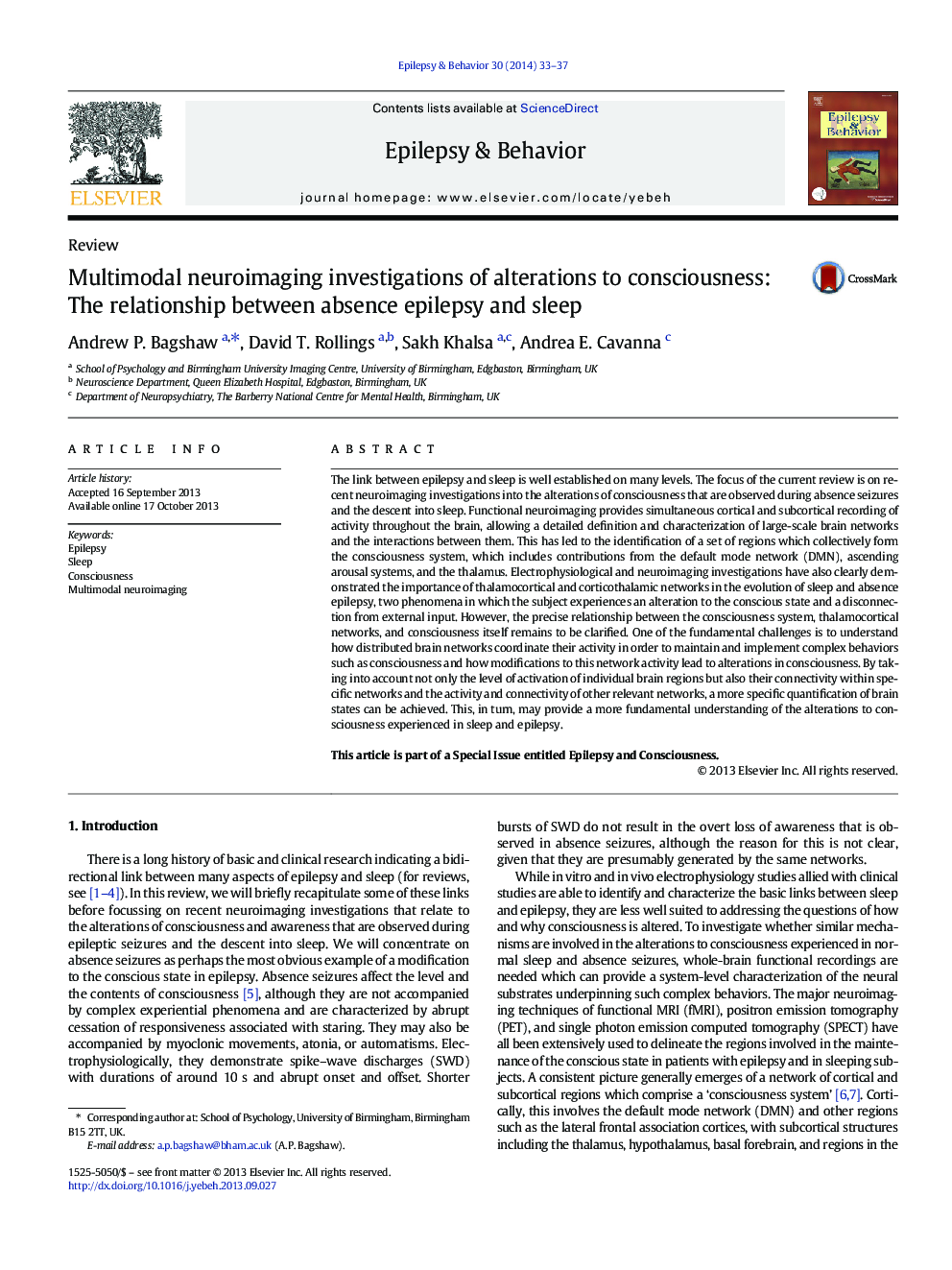 Multimodal neuroimaging investigations of alterations to consciousness: The relationship between absence epilepsy and sleep