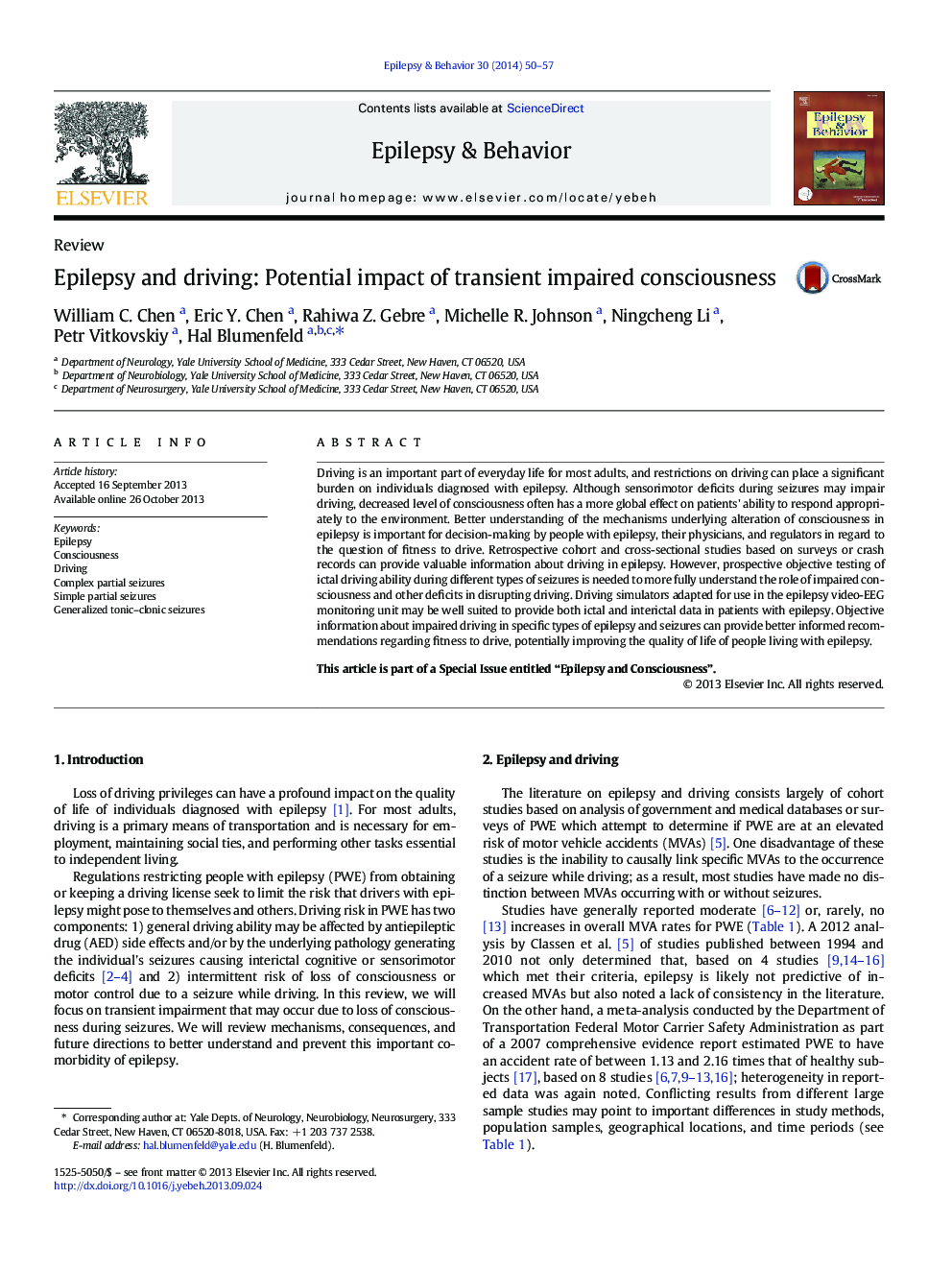 Epilepsy and driving: Potential impact of transient impaired consciousness