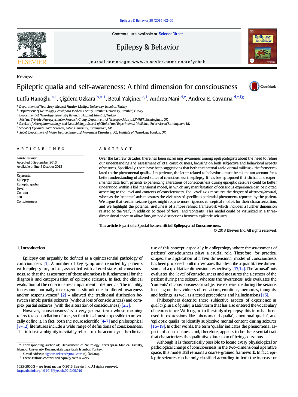 Epileptic qualia and self-awareness: A third dimension for consciousness