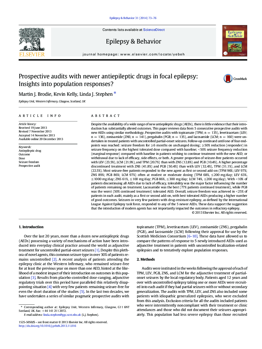 Prospective audits with newer antiepileptic drugs in focal epilepsy: Insights into population responses?