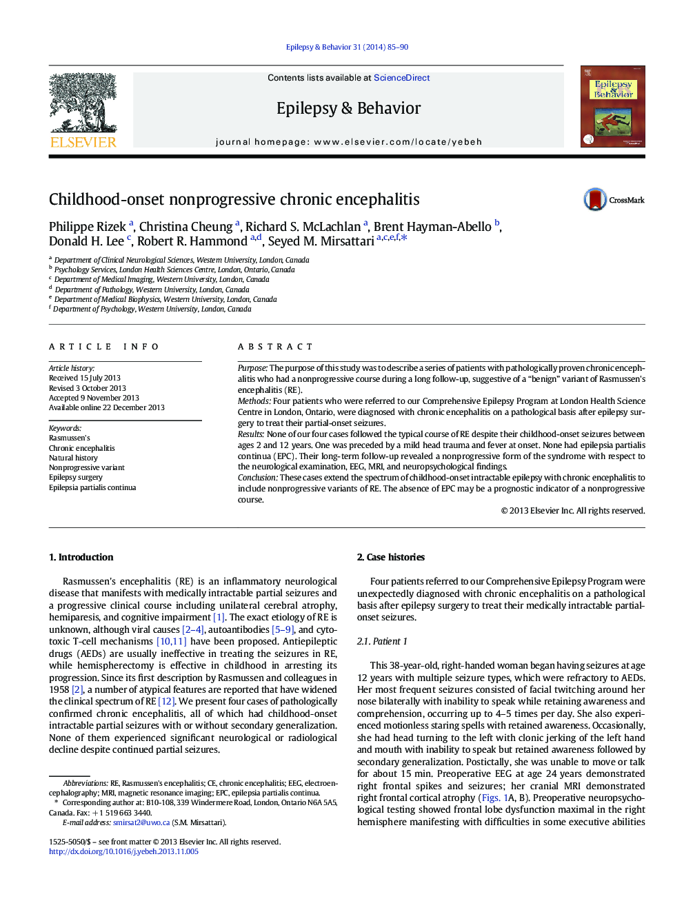 Childhood-onset nonprogressive chronic encephalitis