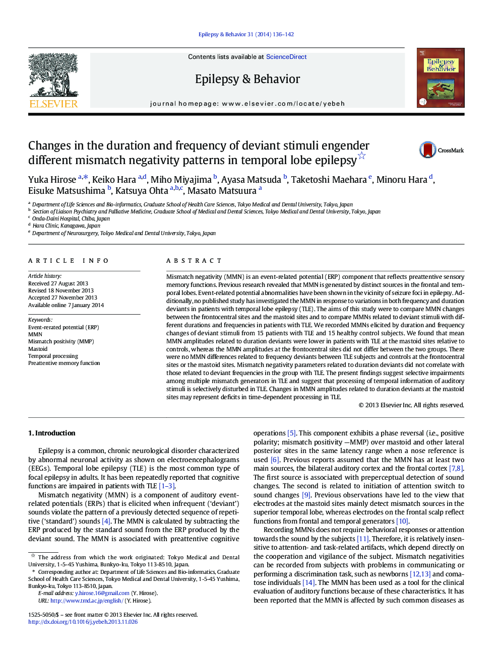 Changes in the duration and frequency of deviant stimuli engender different mismatch negativity patterns in temporal lobe epilepsy