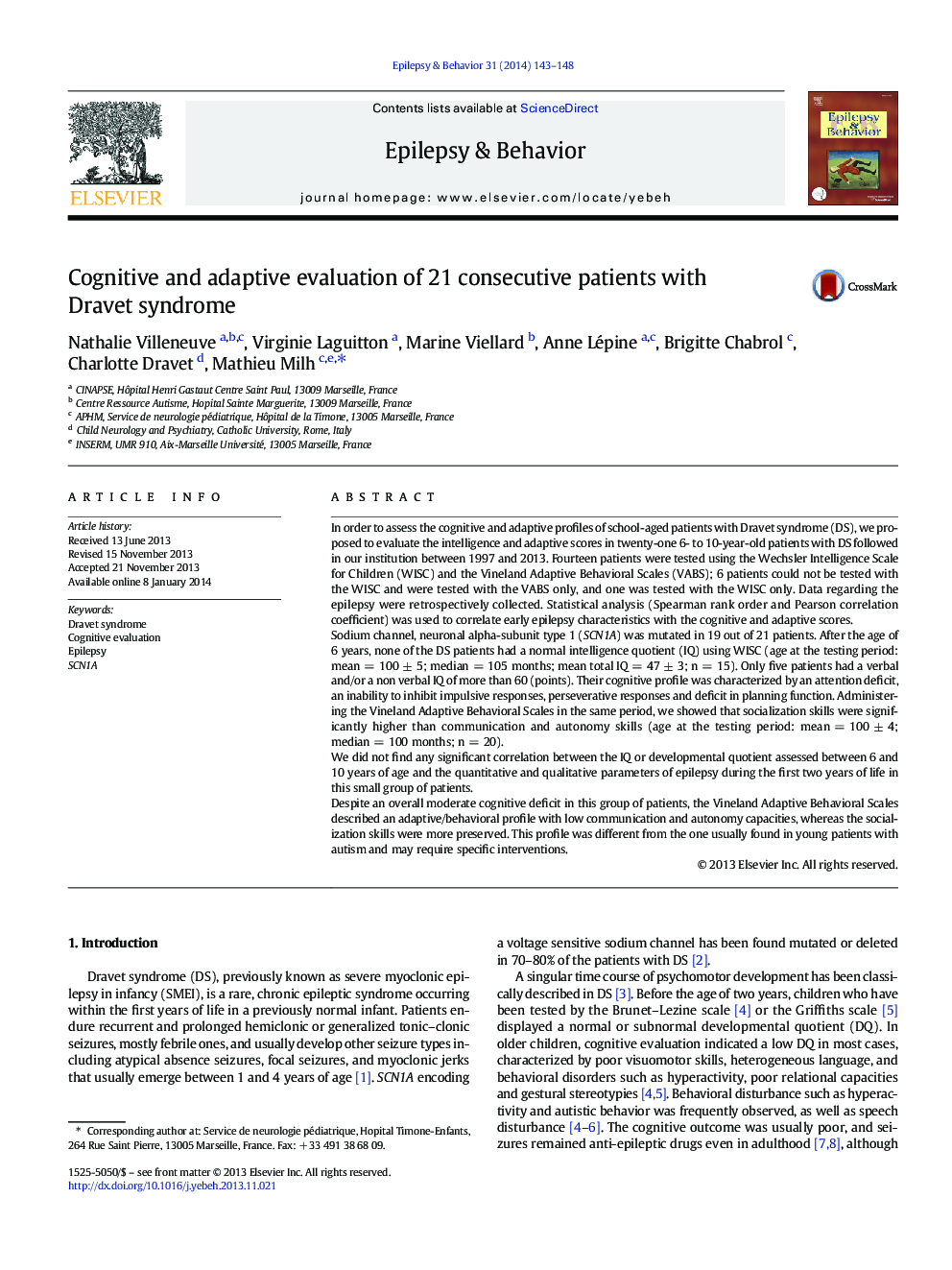 Cognitive and adaptive evaluation of 21 consecutive patients with Dravet syndrome