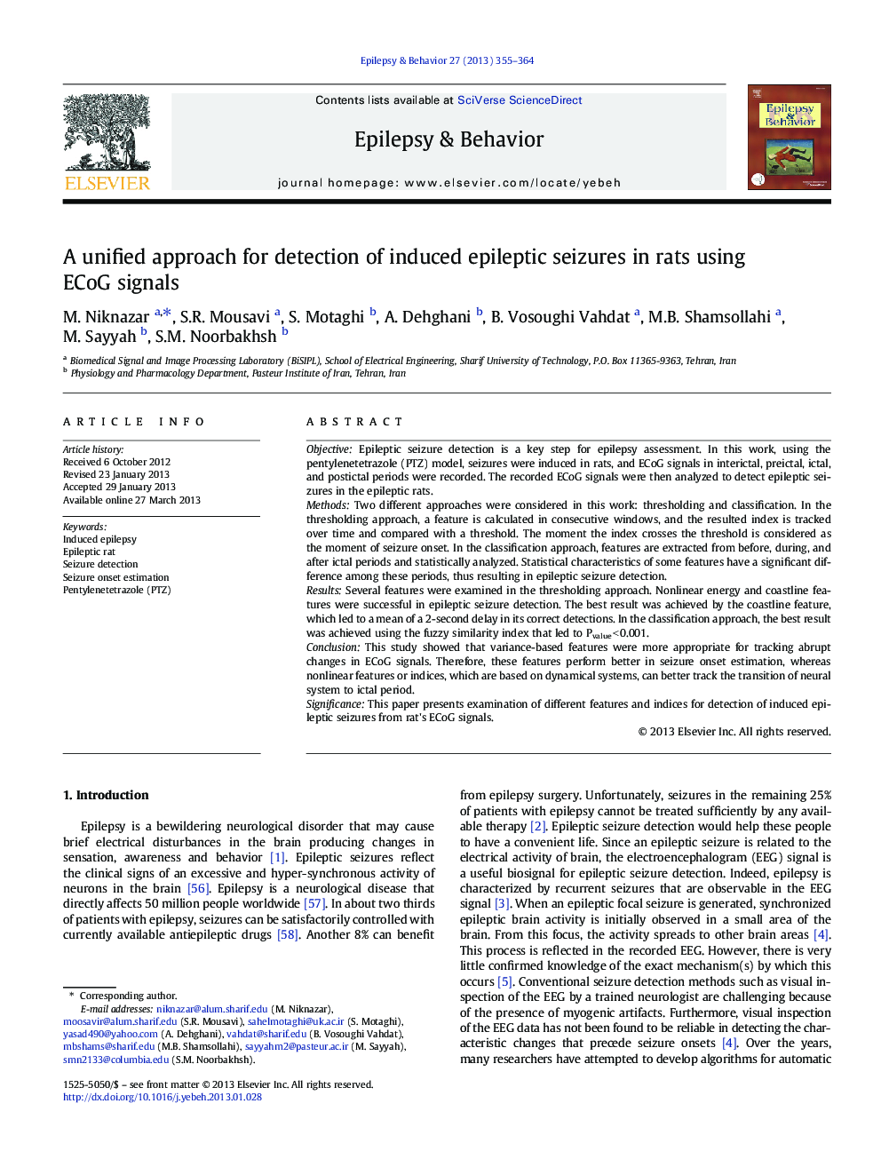 A unified approach for detection of induced epileptic seizures in rats using ECoG signals