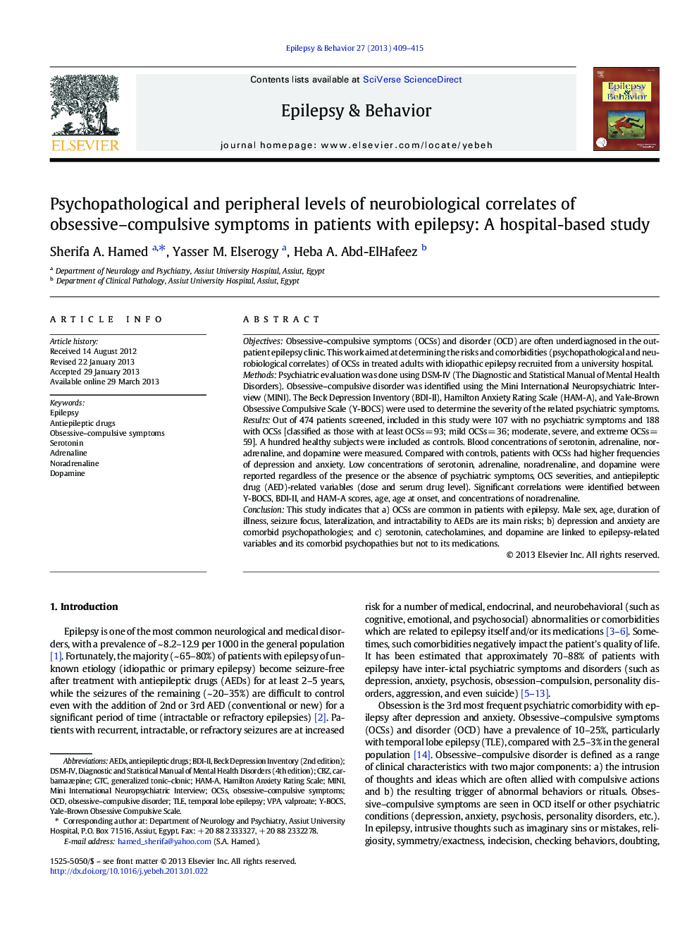 سطوح روحی-پاتولوژیک و محیطی ارتباطات نوروبیولوژیکی علائم وسواسی-اجباری در بیماران مبتلا به صرع: یک مطالعه مبتنی بر بیمارستان 