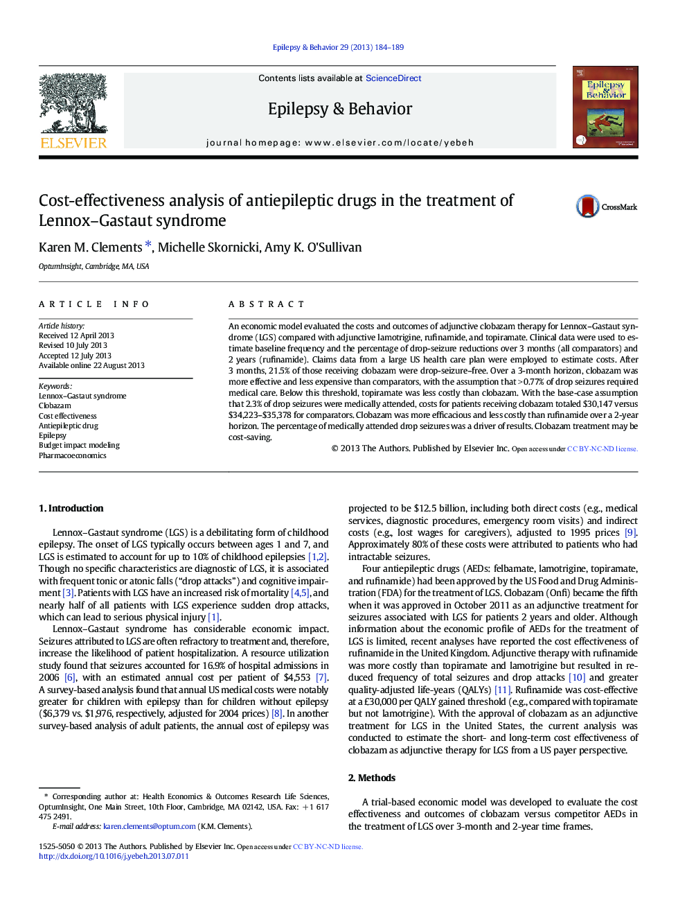 Cost-effectiveness analysis of antiepileptic drugs in the treatment of Lennox-Gastaut syndrome