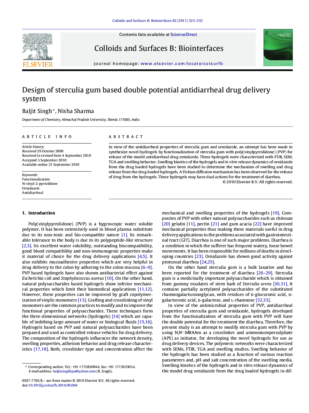 Design of sterculia gum based double potential antidiarrheal drug delivery system