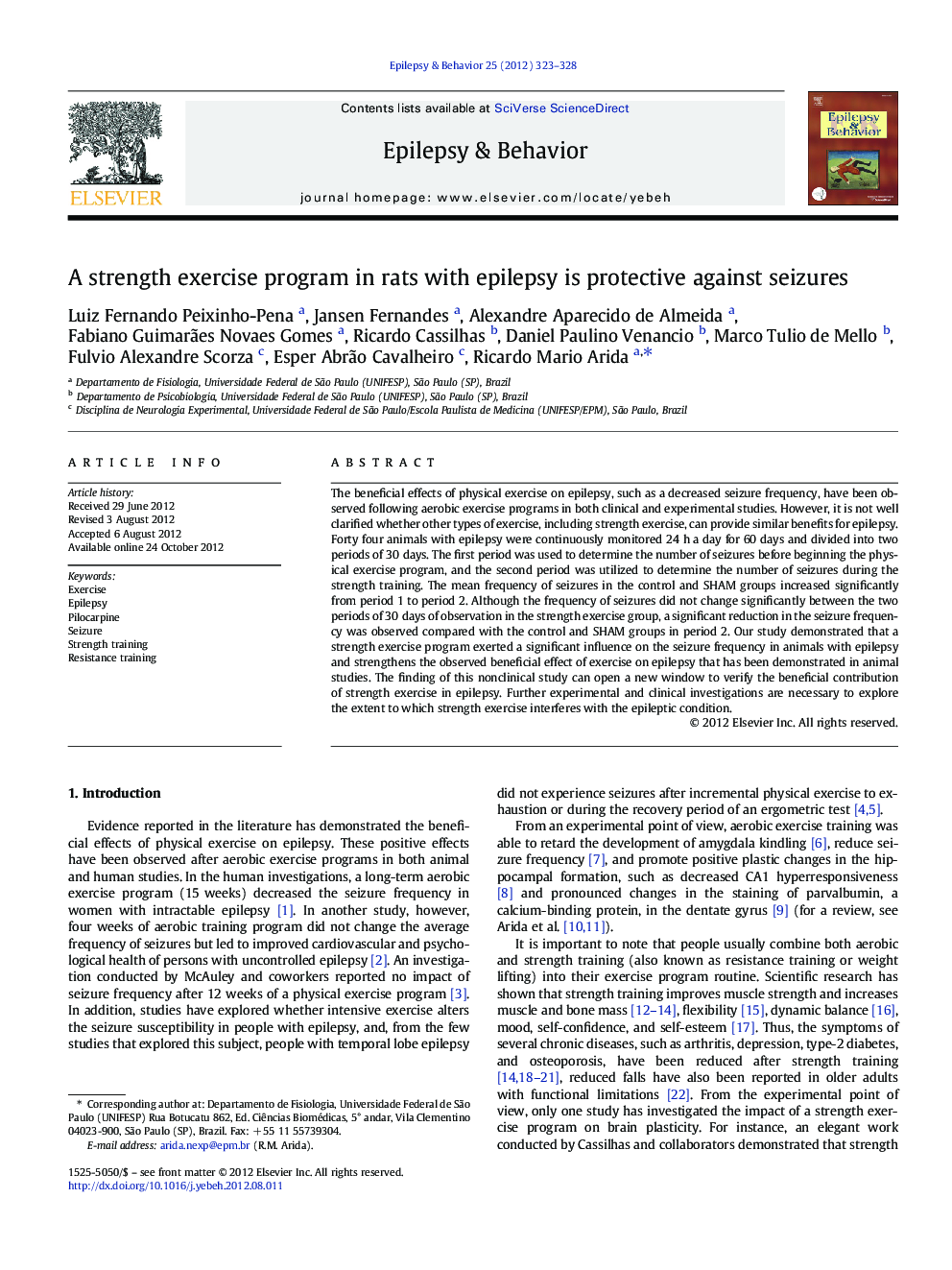 A strength exercise program in rats with epilepsy is protective against seizures