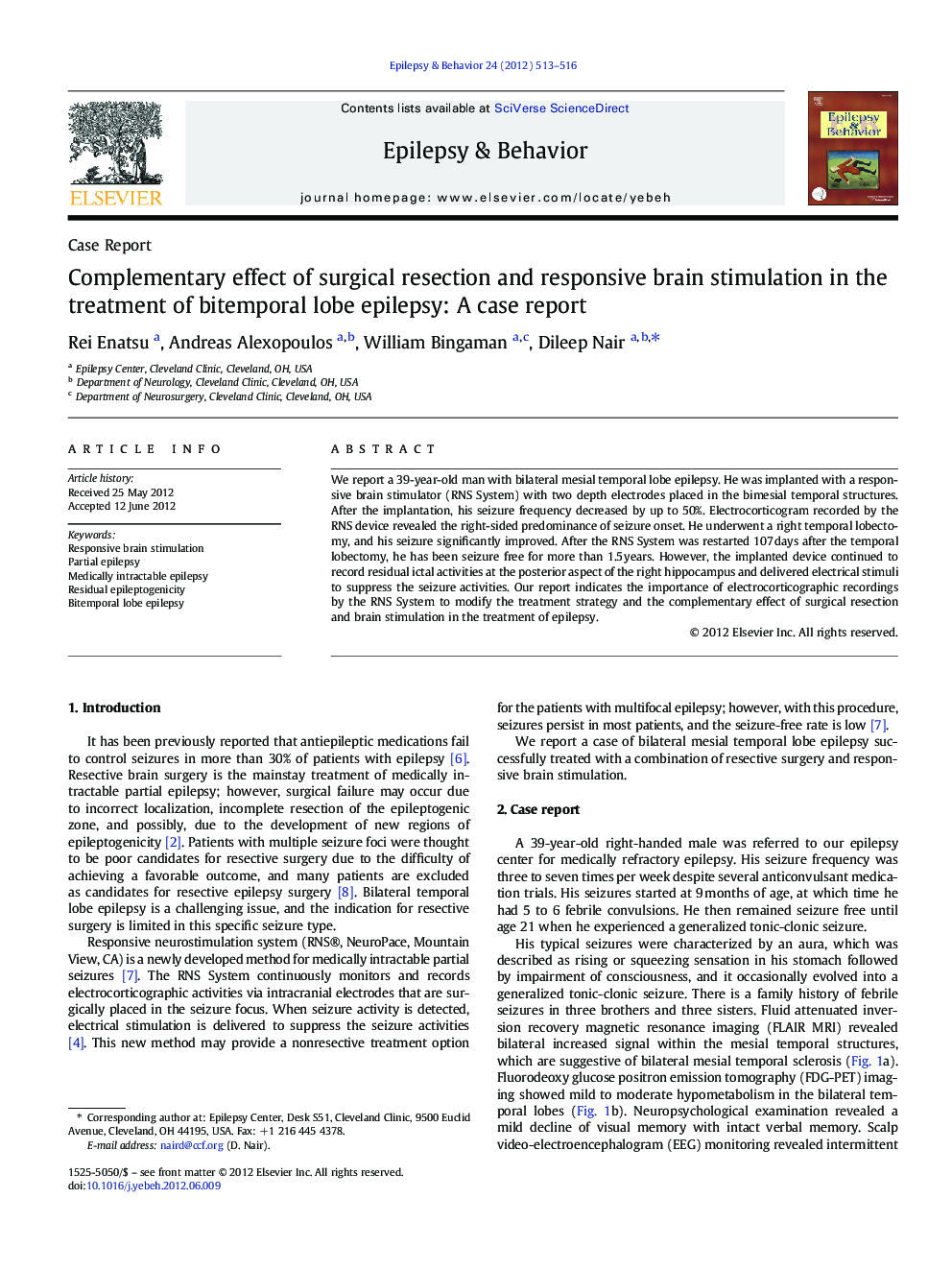 Complementary effect of surgical resection and responsive brain stimulation in the treatment of bitemporal lobe epilepsy: A case report
