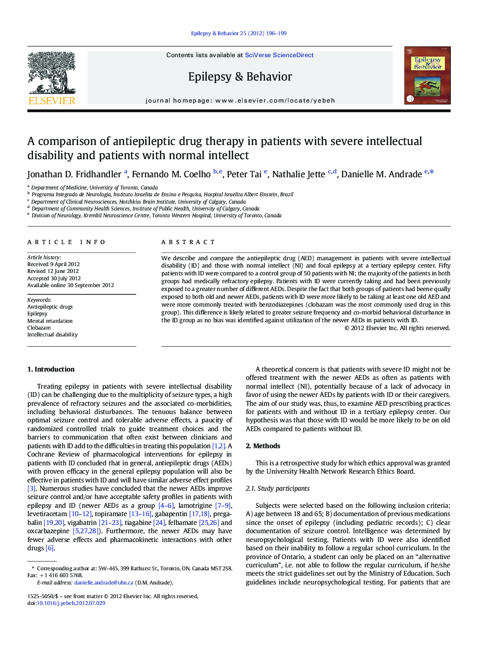 A comparison of antiepileptic drug therapy in patients with severe intellectual disability and patients with normal intellect