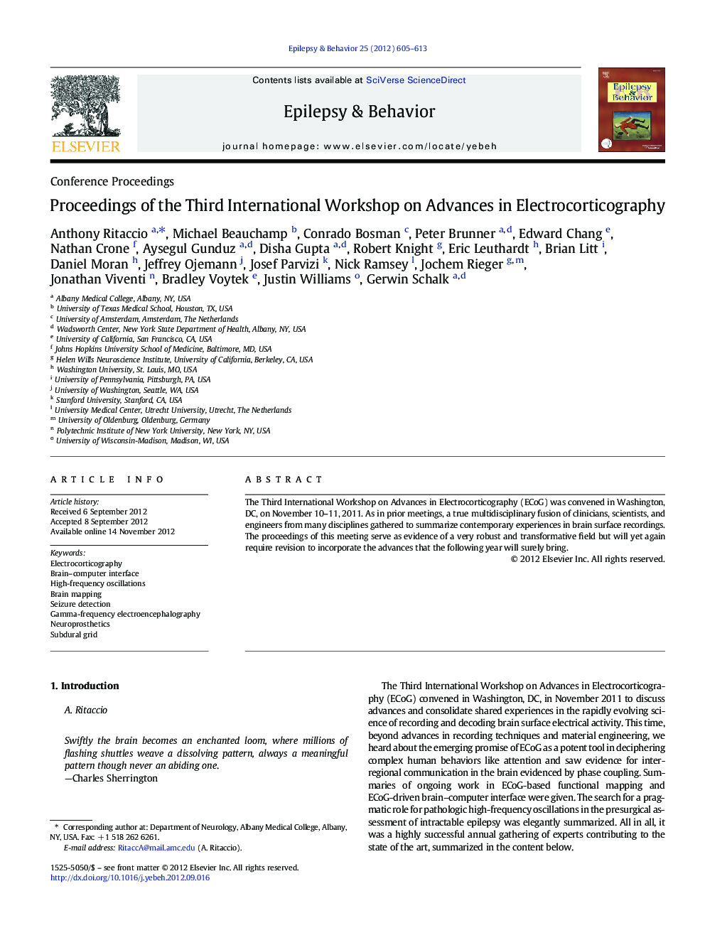 Proceedings of the Third International Workshop on Advances in Electrocorticography