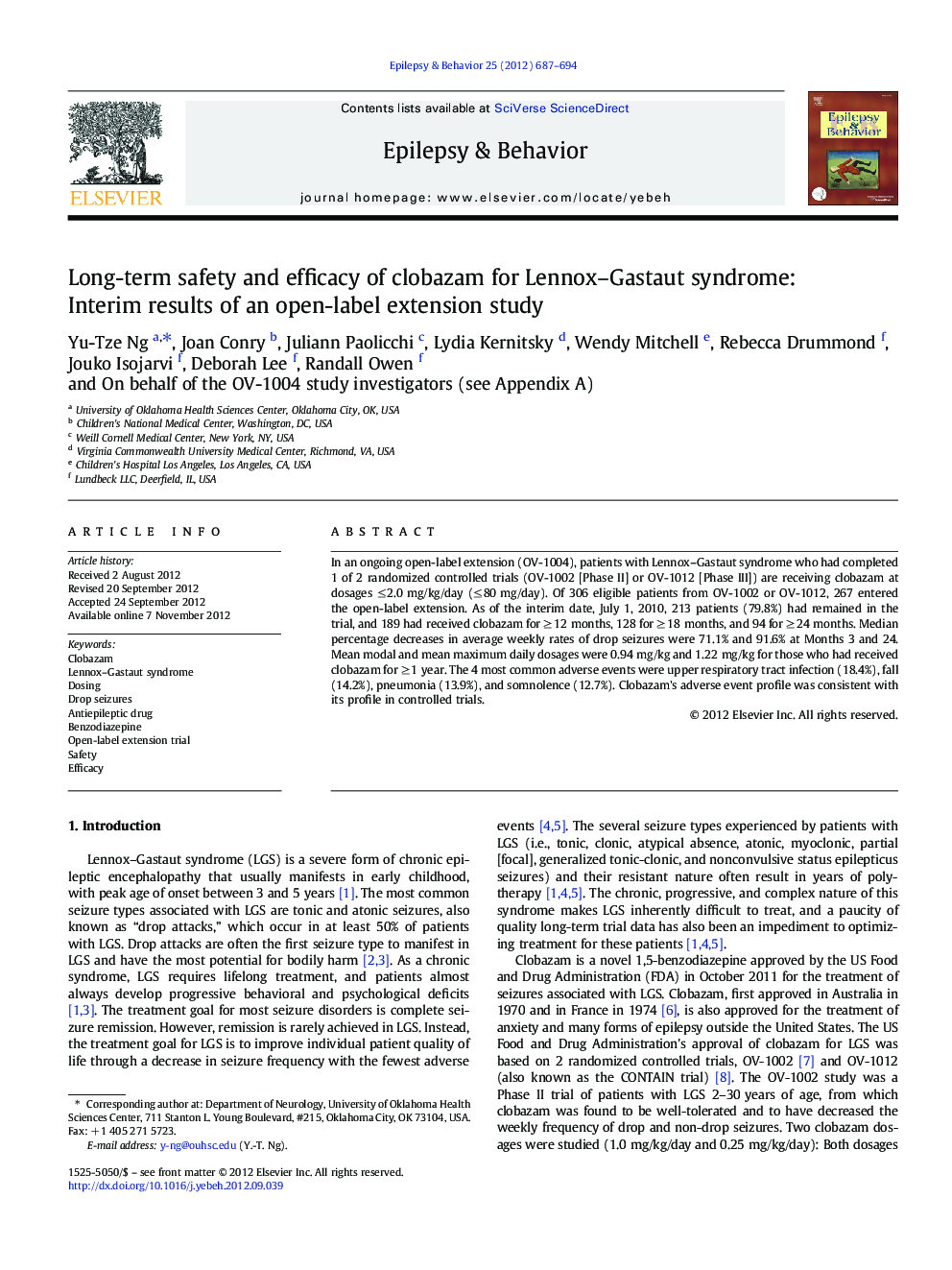 Long-term safety and efficacy of clobazam for Lennox-Gastaut syndrome: Interim results of an open-label extension study