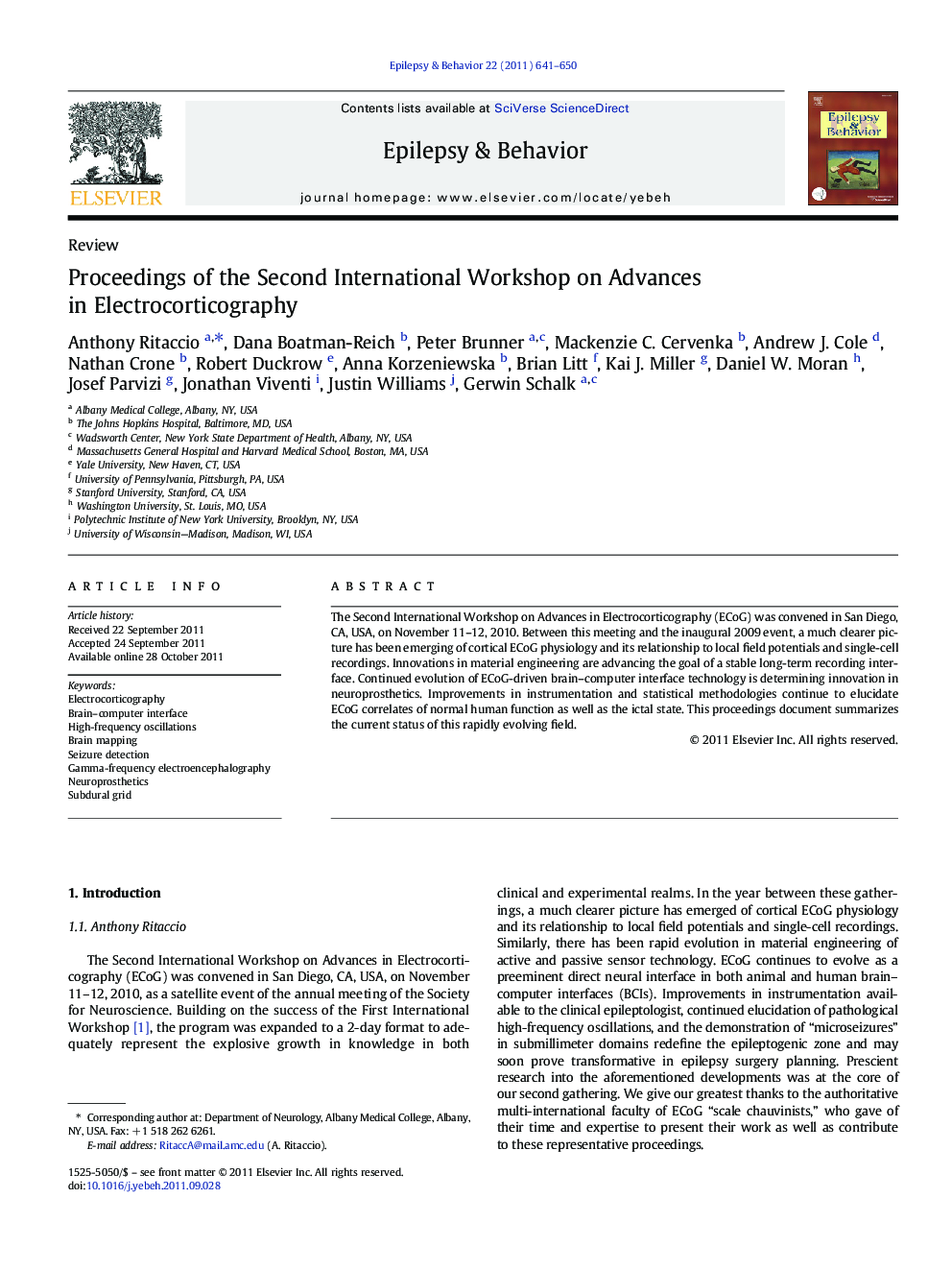 Proceedings of the Second International Workshop on Advances in Electrocorticography