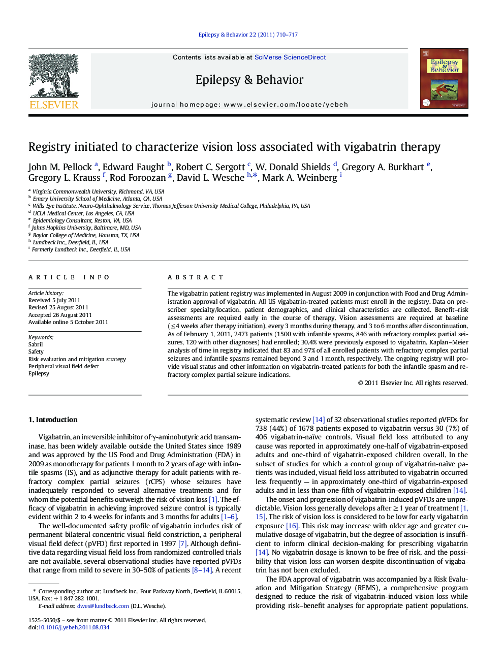 Registry initiated to characterize vision loss associated with vigabatrin therapy