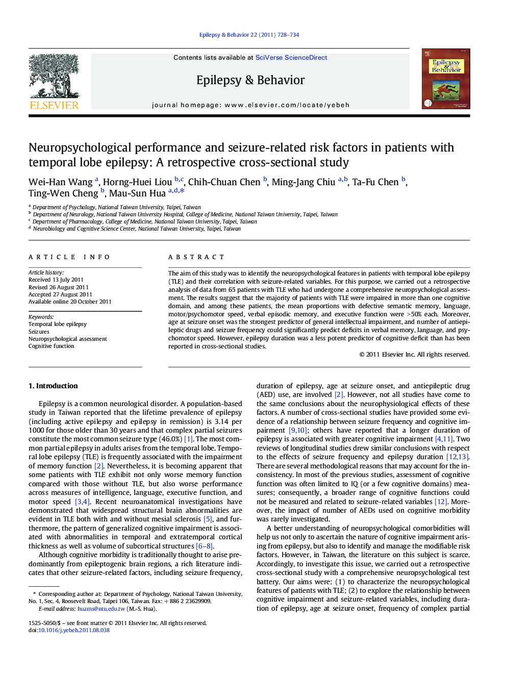 Neuropsychological performance and seizure-related risk factors in patients with temporal lobe epilepsy: A retrospective cross-sectional study