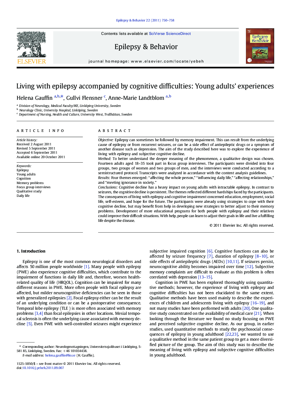 Living with epilepsy accompanied by cognitive difficulties: Young adults' experiences