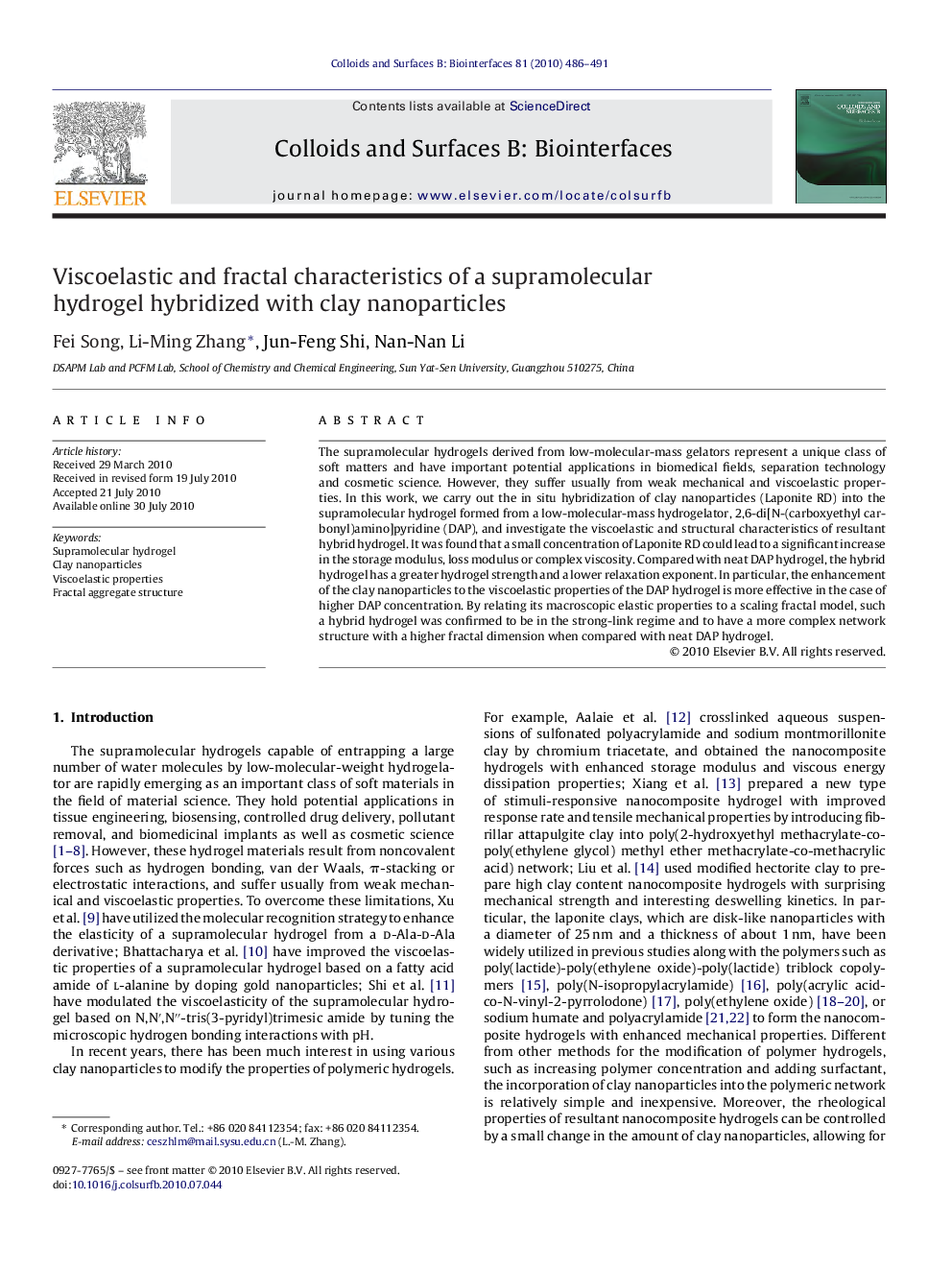 Viscoelastic and fractal characteristics of a supramolecular hydrogel hybridized with clay nanoparticles