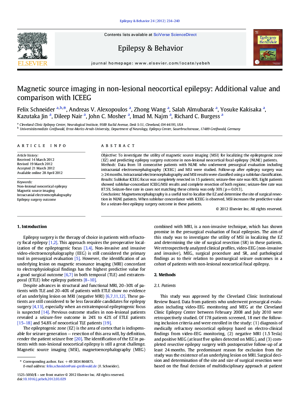 Magnetic source imaging in non-lesional neocortical epilepsy: Additional value and comparison with ICEEG