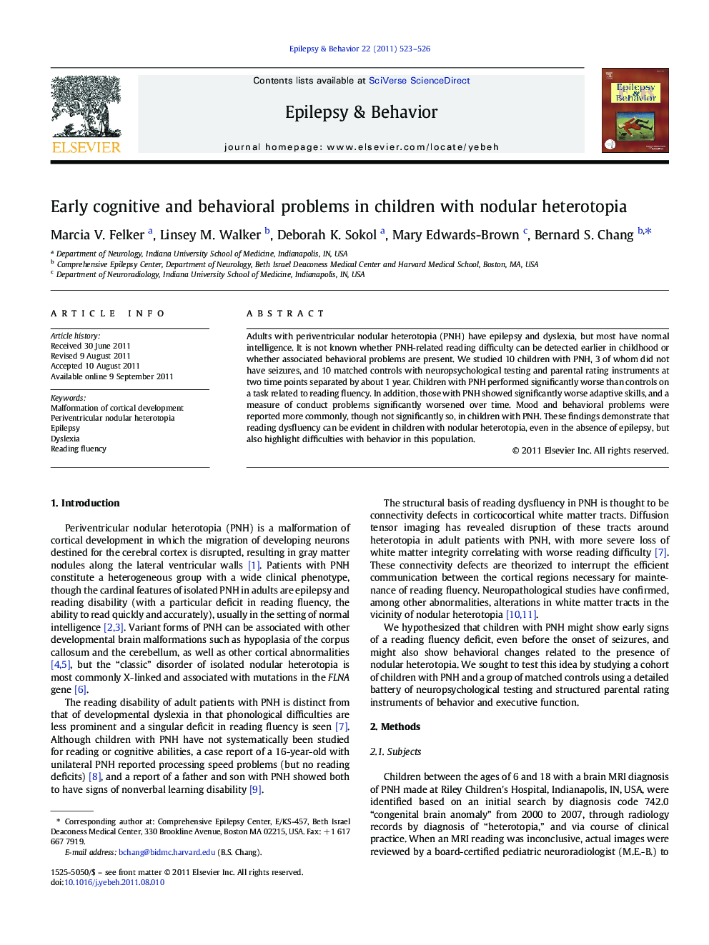 Early cognitive and behavioral problems in children with nodular heterotopia