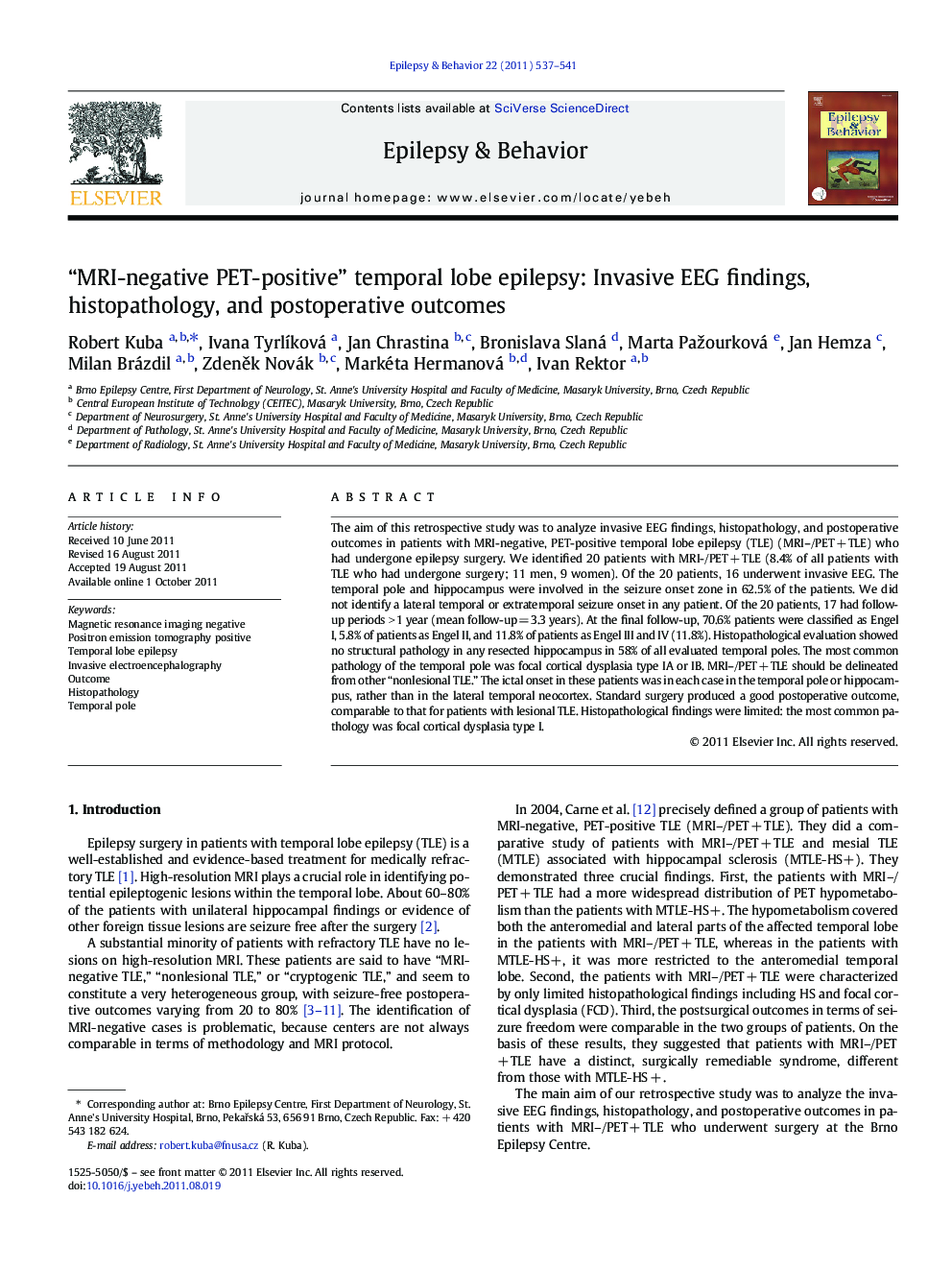 “MRI-negative PET-positive” temporal lobe epilepsy: Invasive EEG findings, histopathology, and postoperative outcomes