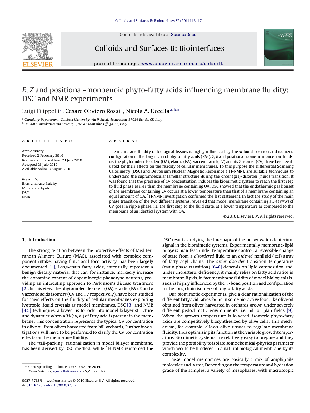 E, Z and positional-monoenoic phyto-fatty acids influencing membrane fluidity: DSC and NMR experiments