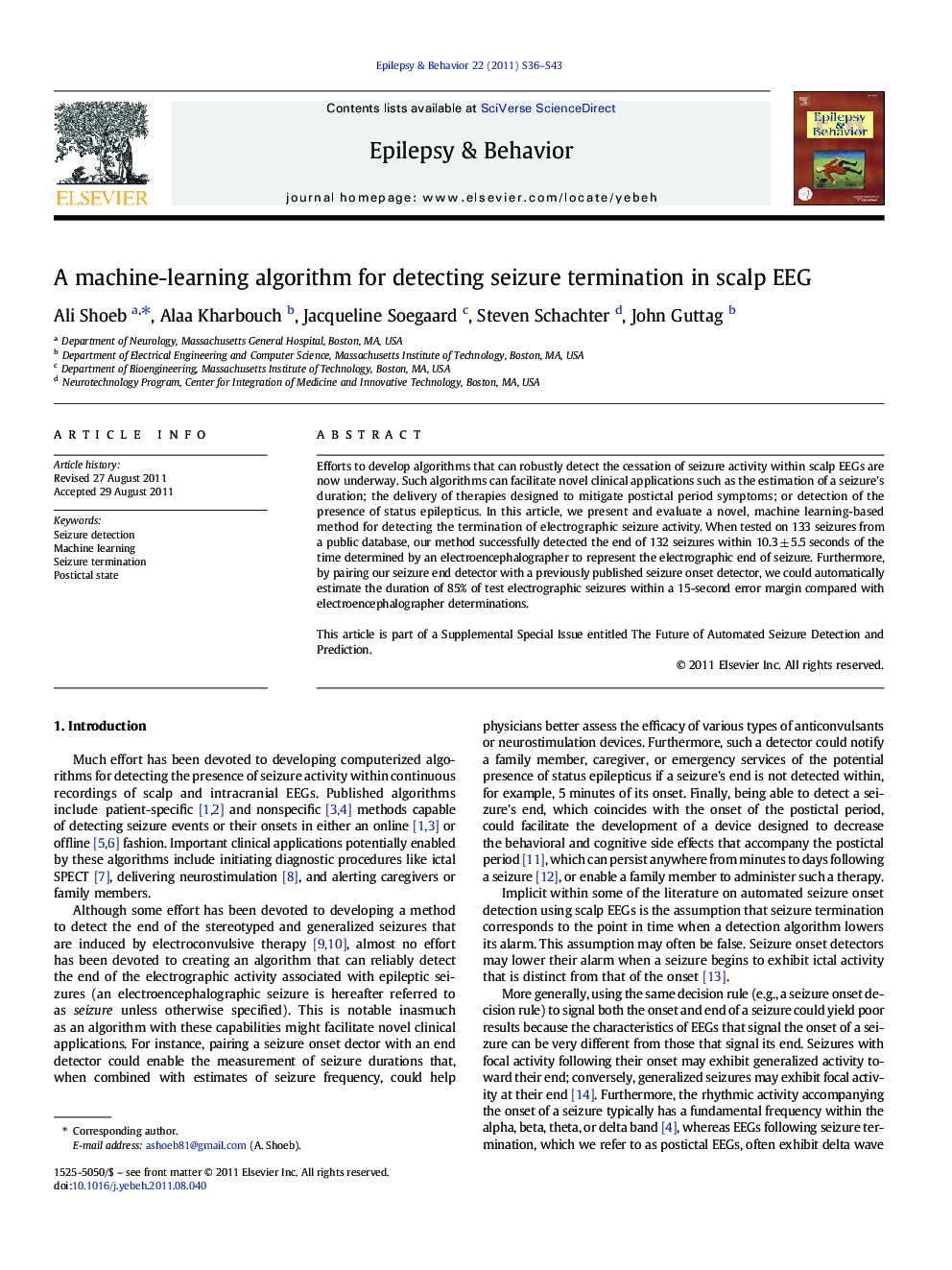 A machine-learning algorithm for detecting seizure termination in scalp EEG