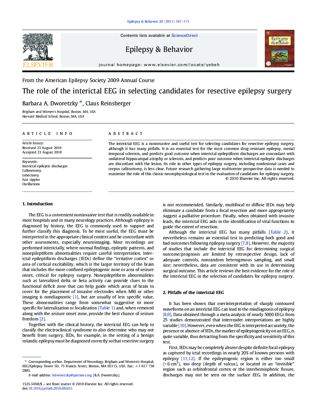 The role of the interictal EEG in selecting candidates for resective epilepsy surgery