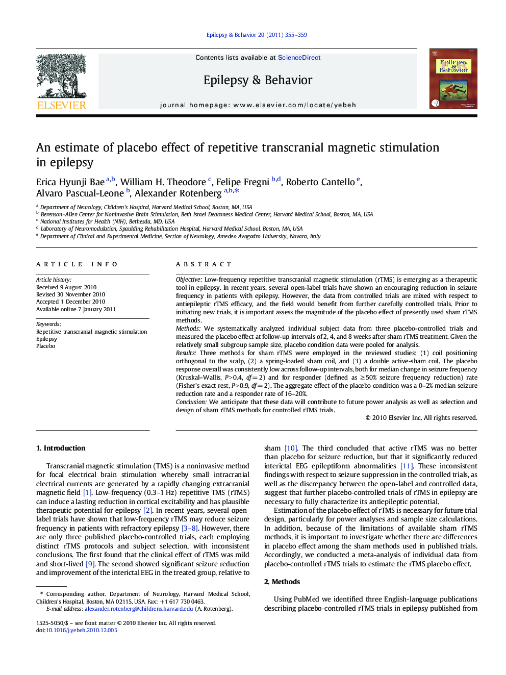 An estimate of placebo effect of repetitive transcranial magnetic stimulation in epilepsy