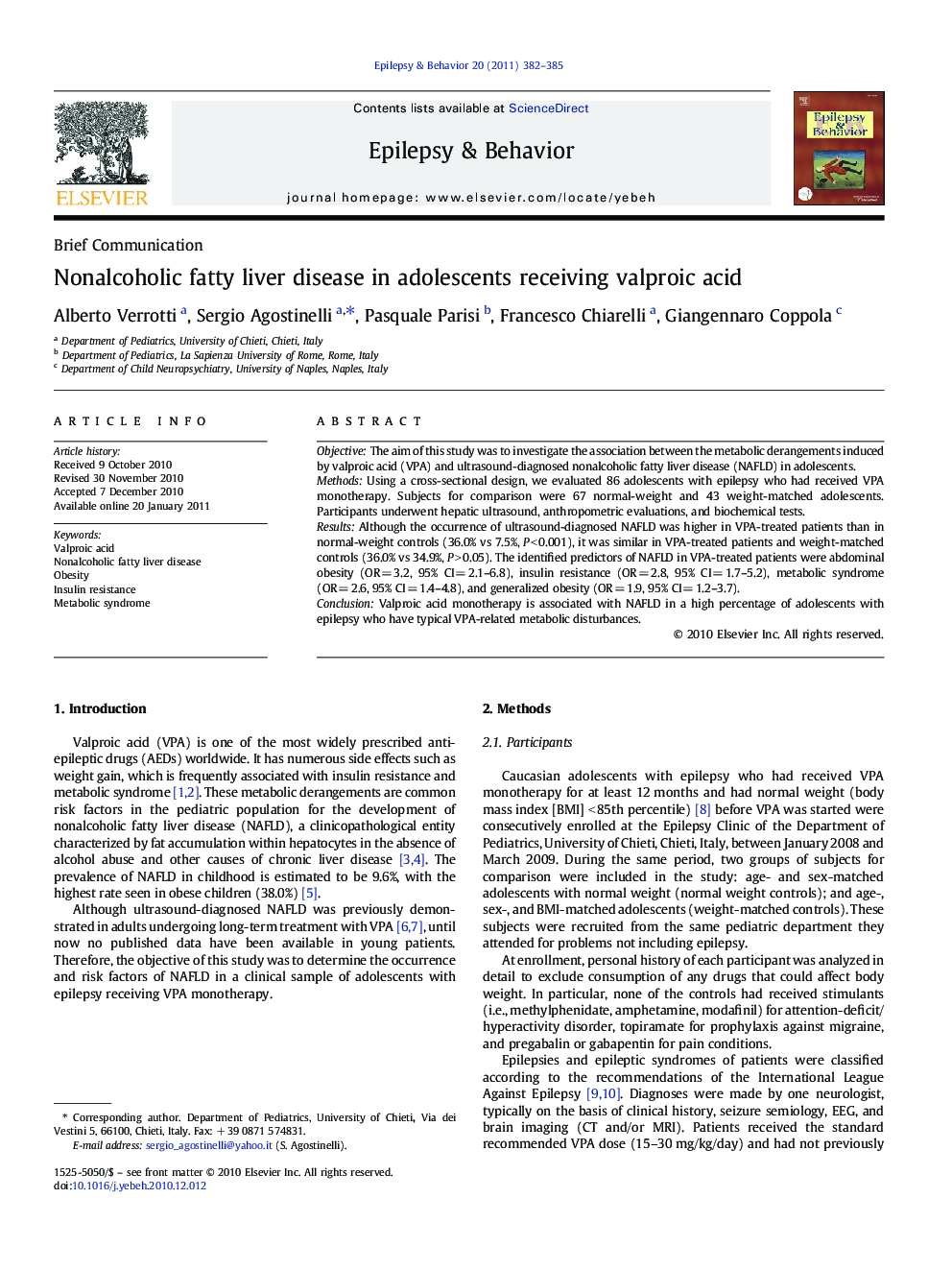 Brief CommunicationNonalcoholic fatty liver disease in adolescents receiving valproic acid