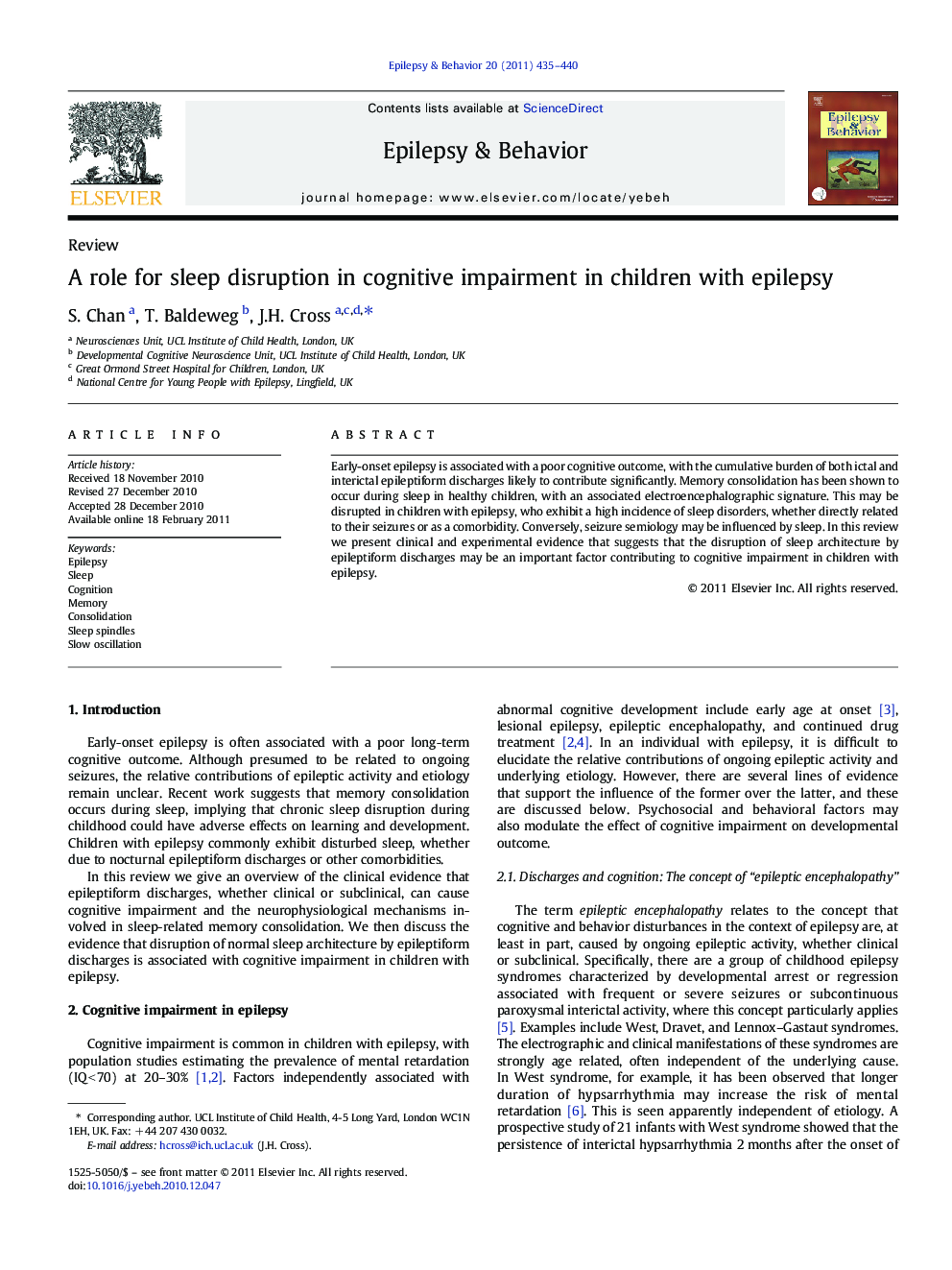 ReviewA role for sleep disruption in cognitive impairment in children with epilepsy