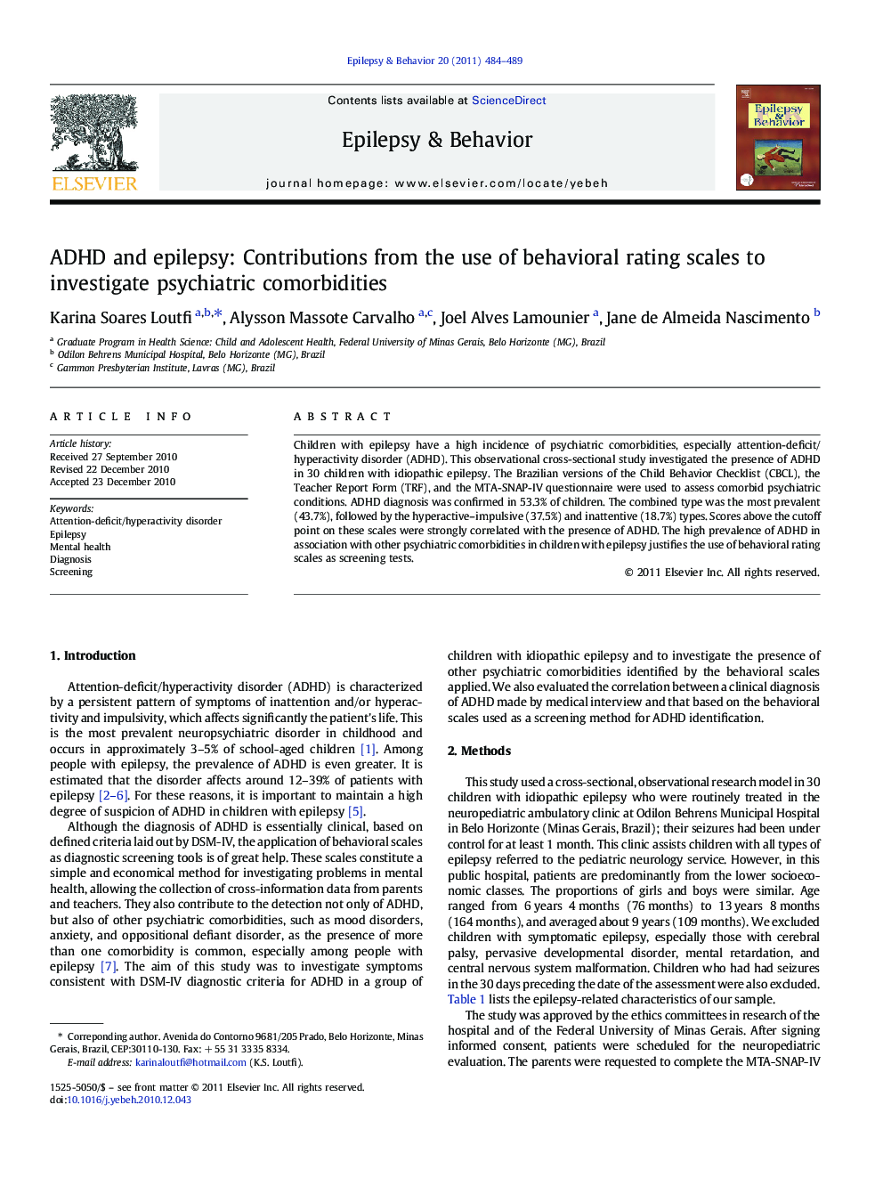 ADHD and epilepsy: Contributions from the use of behavioral rating scales to investigate psychiatric comorbidities