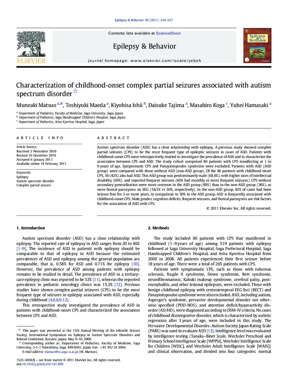 Characterization of childhood-onset complex partial seizures associated with autism spectrum disorder