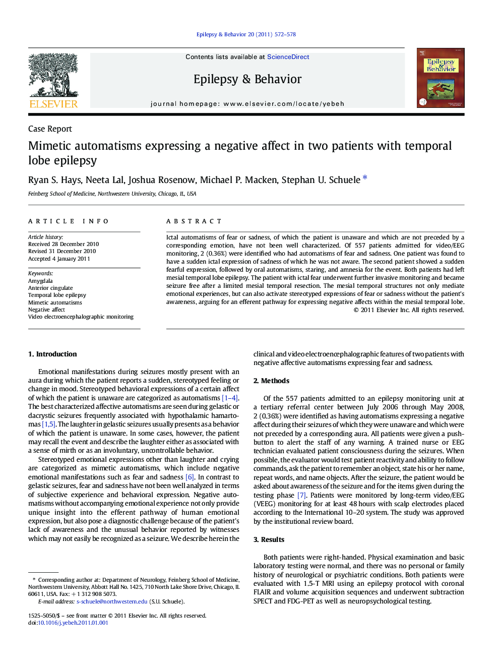 Case ReportMimetic automatisms expressing a negative affect in two patients with temporal lobe epilepsy