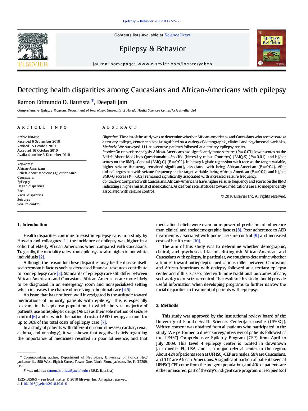 Detecting health disparities among Caucasians and African-Americans with epilepsy