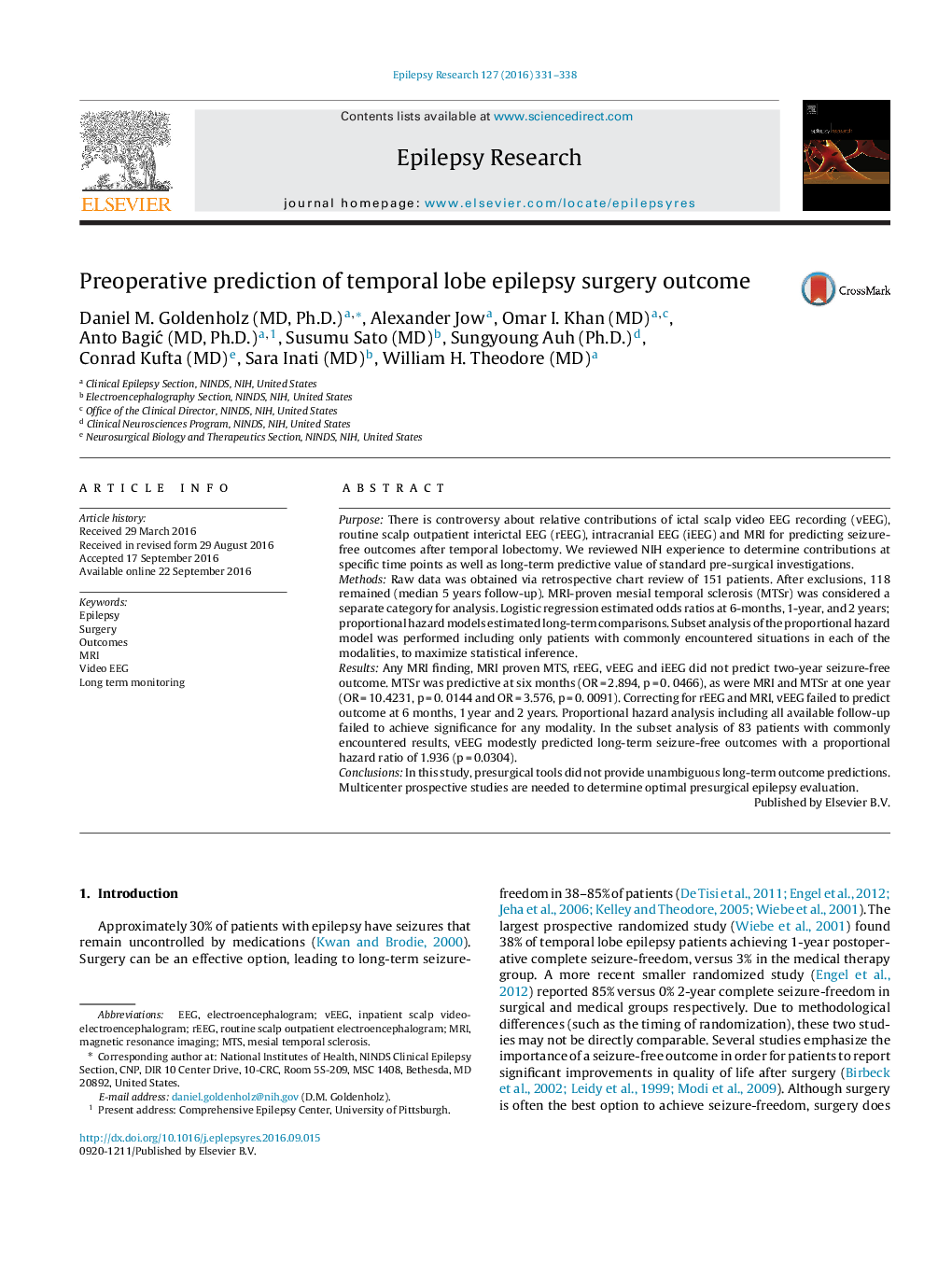 Preoperative prediction of temporal lobe epilepsy surgery outcome