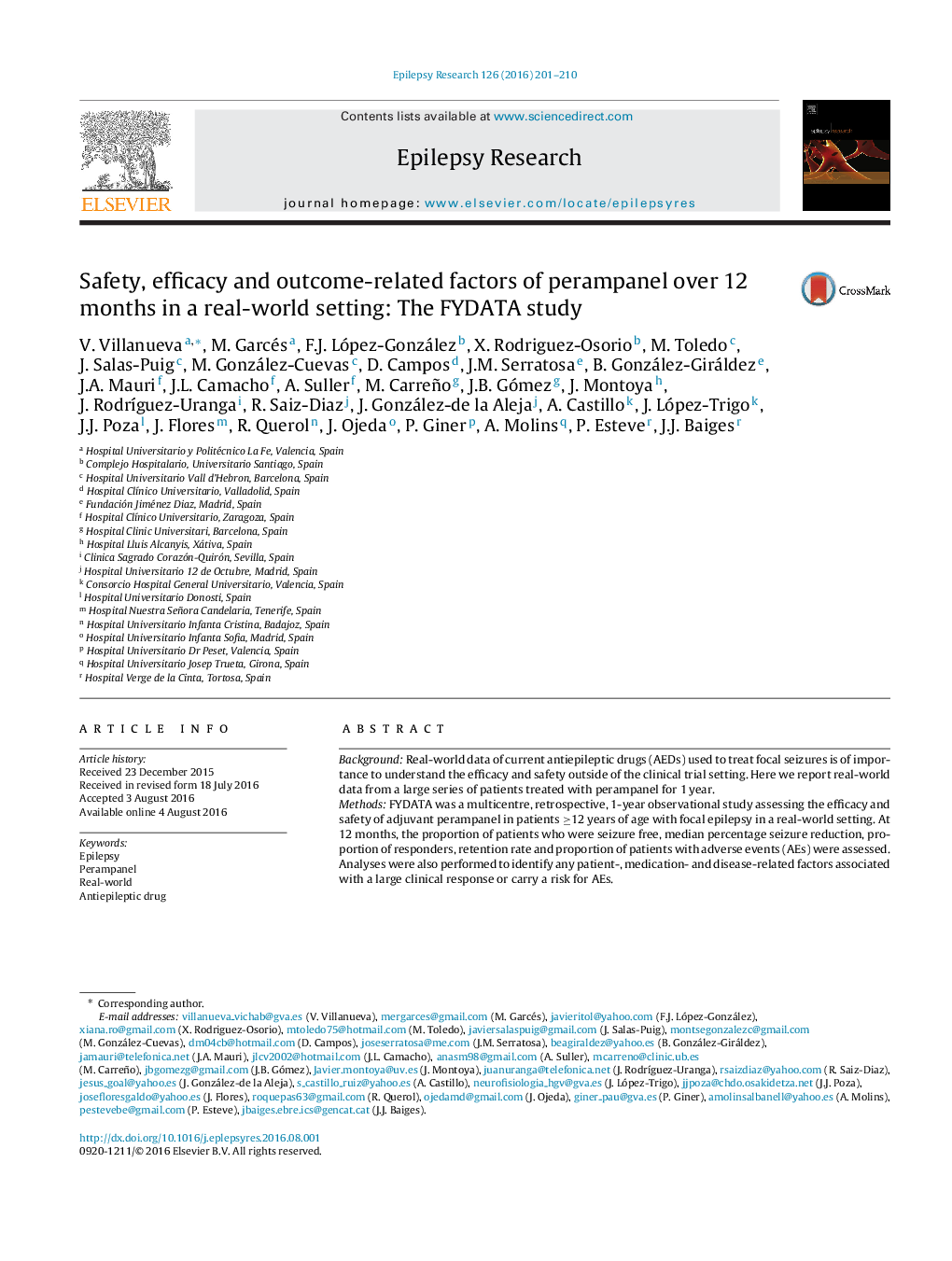 Safety, efficacy and outcome-related factors of perampanel over 12 months in a real-world setting: The FYDATA study