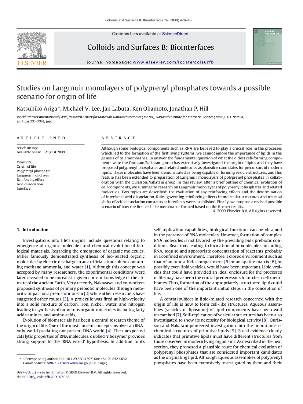 Studies on Langmuir monolayers of polyprenyl phosphates towards a possible scenario for origin of life