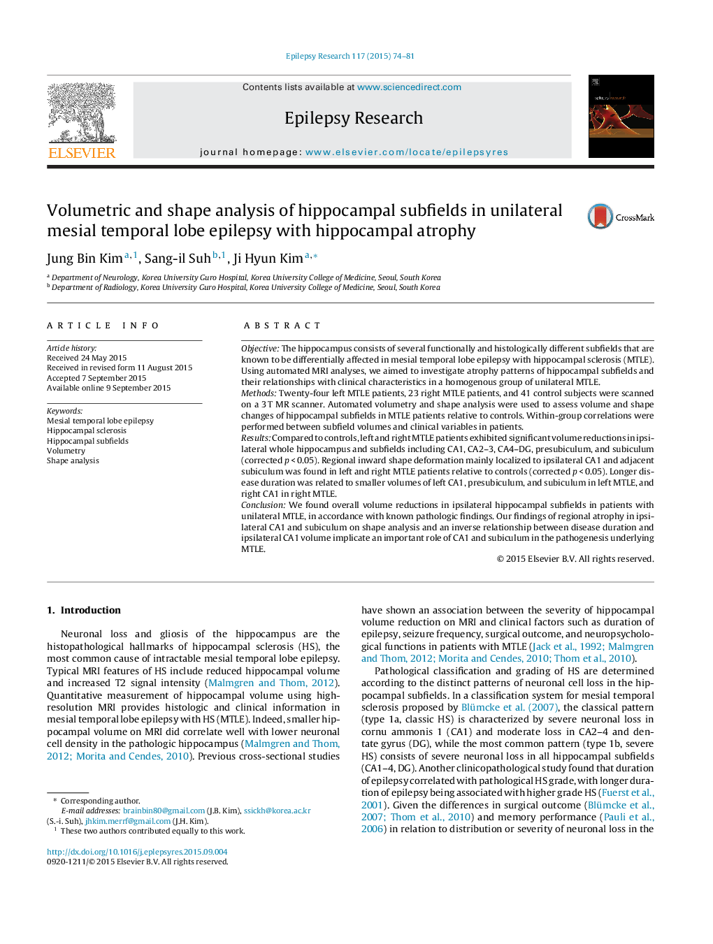 Volumetric and shape analysis of hippocampal subfields in unilateral mesial temporal lobe epilepsy with hippocampal atrophy