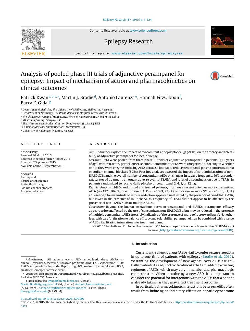 Analysis of pooled phase III trials of adjunctive perampanel for epilepsy: Impact of mechanism of action and pharmacokinetics on clinical outcomes