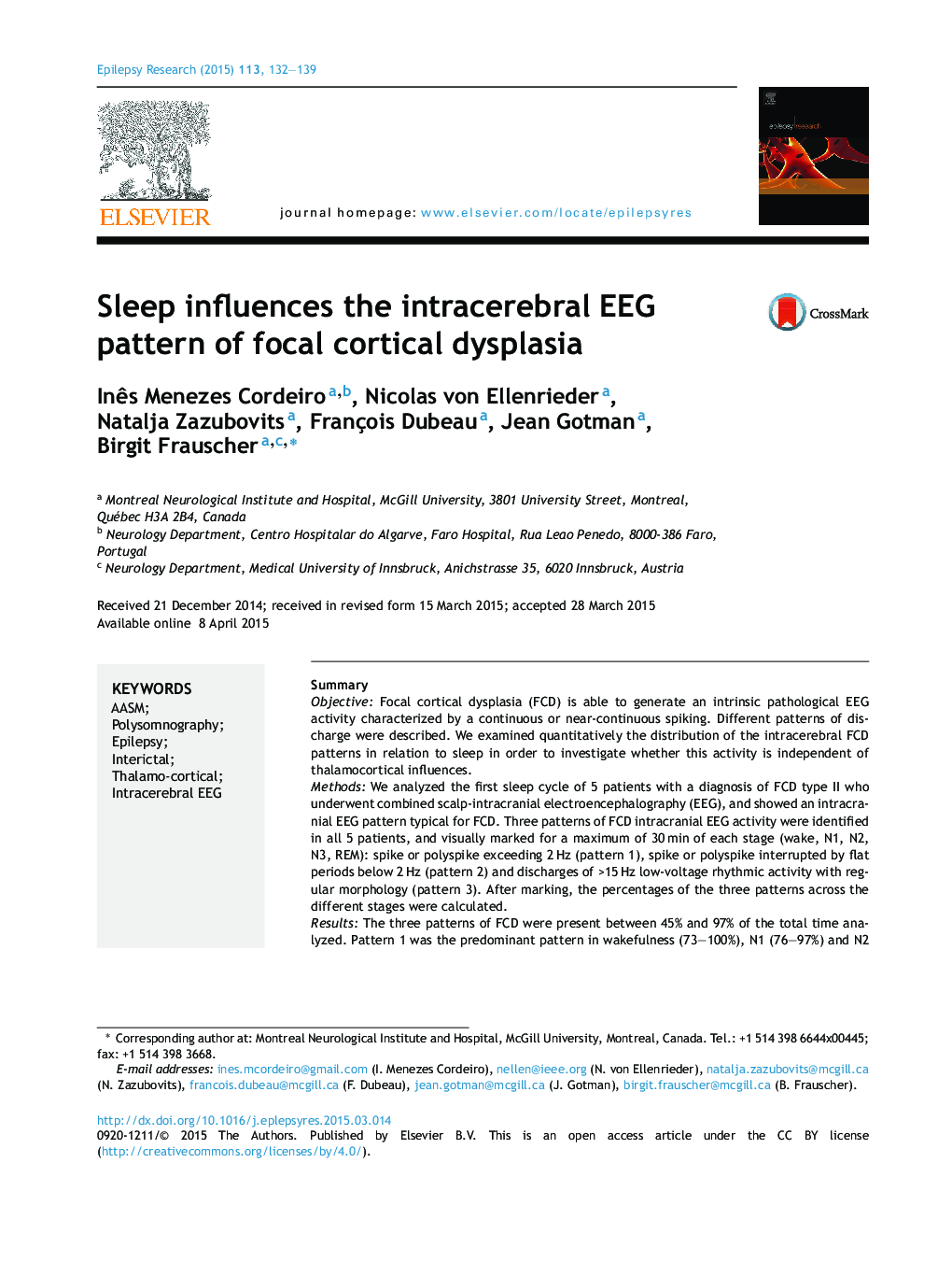 Sleep influences the intracerebral EEG pattern of focal cortical dysplasia